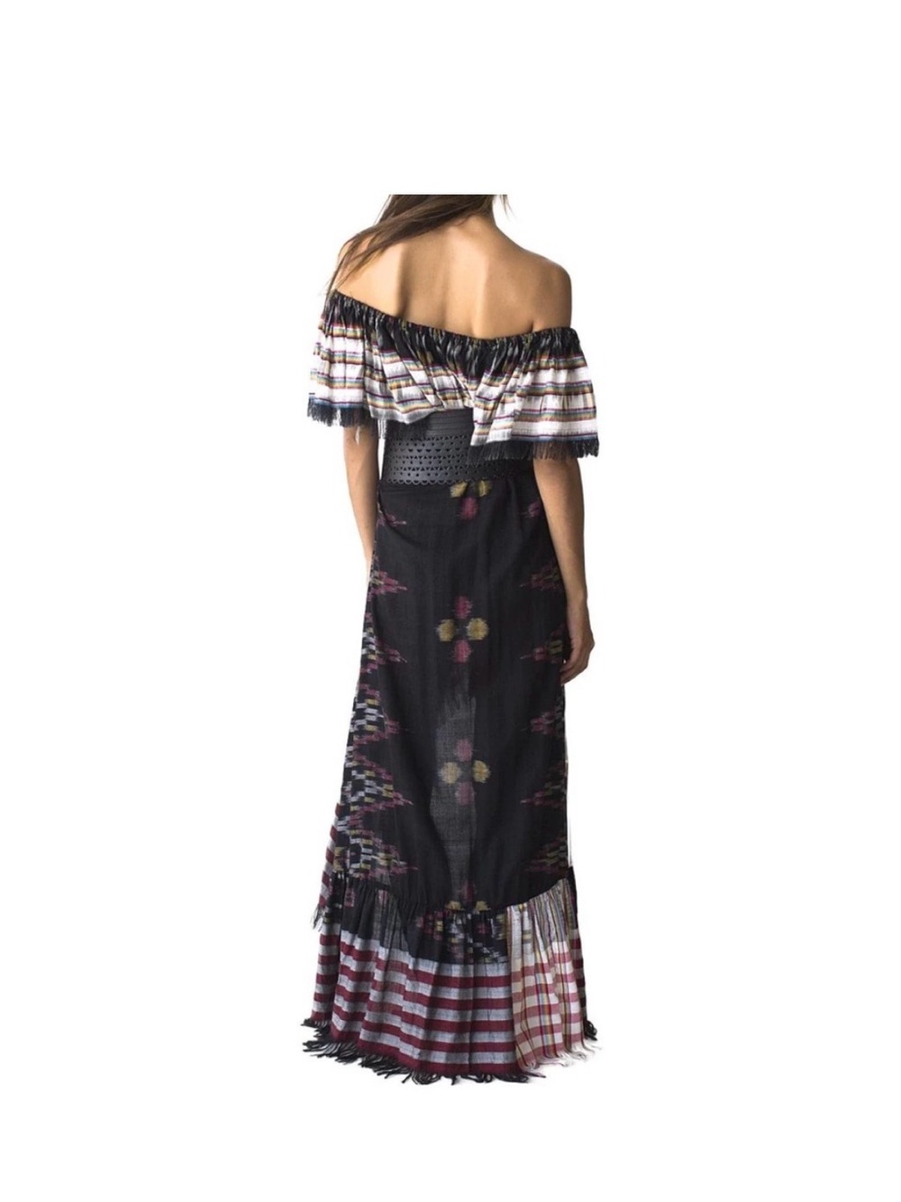 Elegant Off-Shoulder Maxi Dress in Black and Multicolor